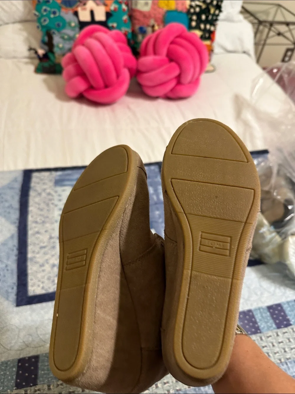 Toms Taupe Suede Lace-Up Wedge Booties